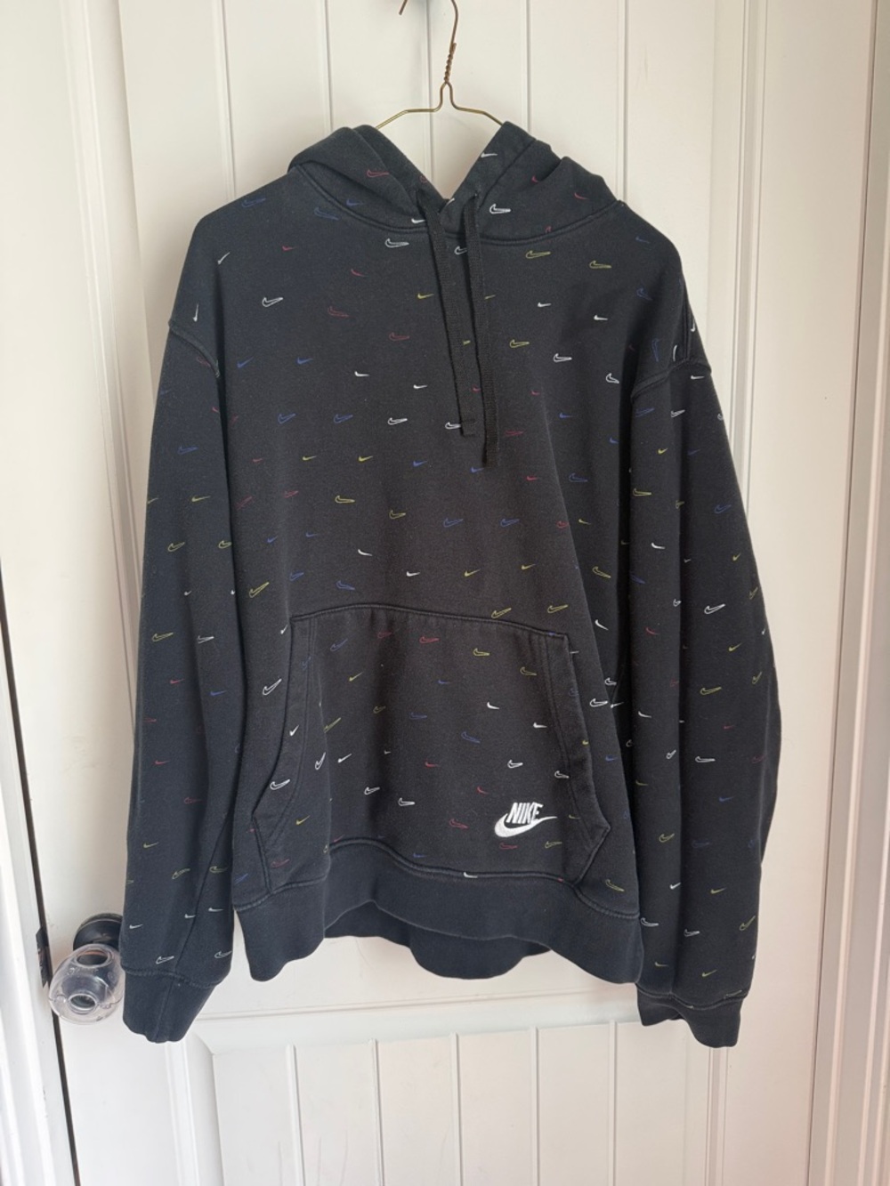 Nike Black Hoodie with Small Multicolor Swoosh Pattern